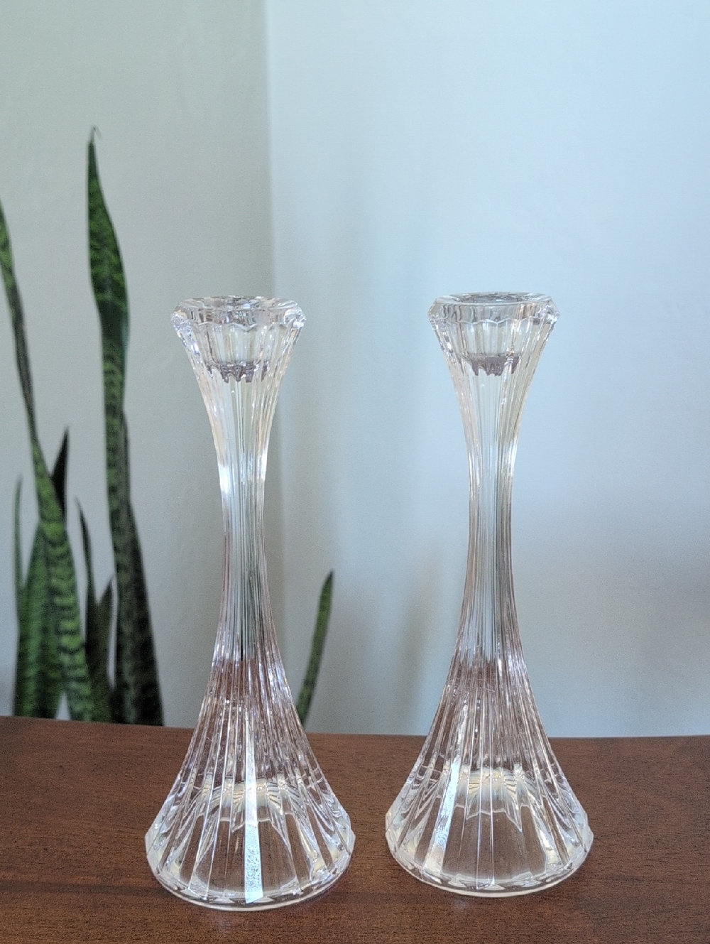 Clear Glass Candlestick Pair - Clear - Picture 3 of 7